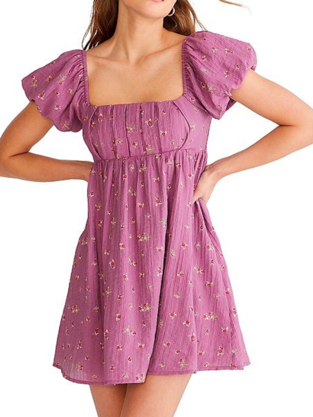 Aeropostale Lavender Pink Puff Sleeve Floral Mini Dress Size XL
